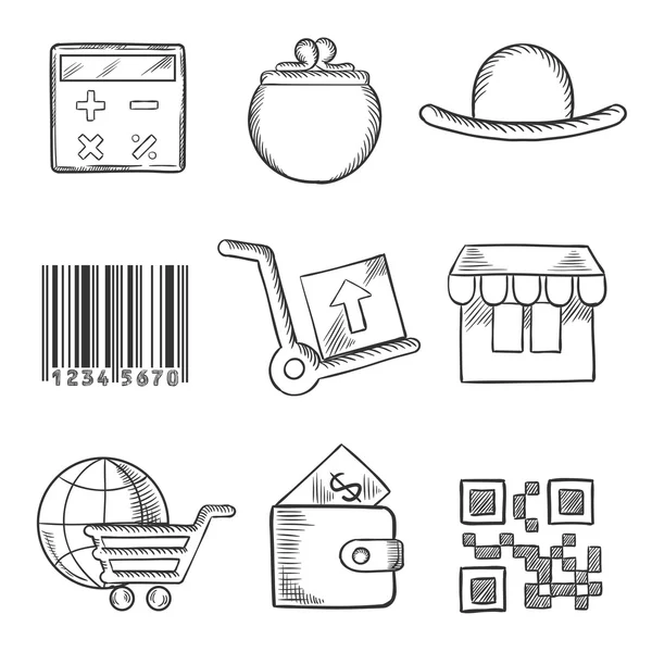 Conjunto de iconos de bocetos comerciales y minoristas — Archivo Imágenes Vectoriales