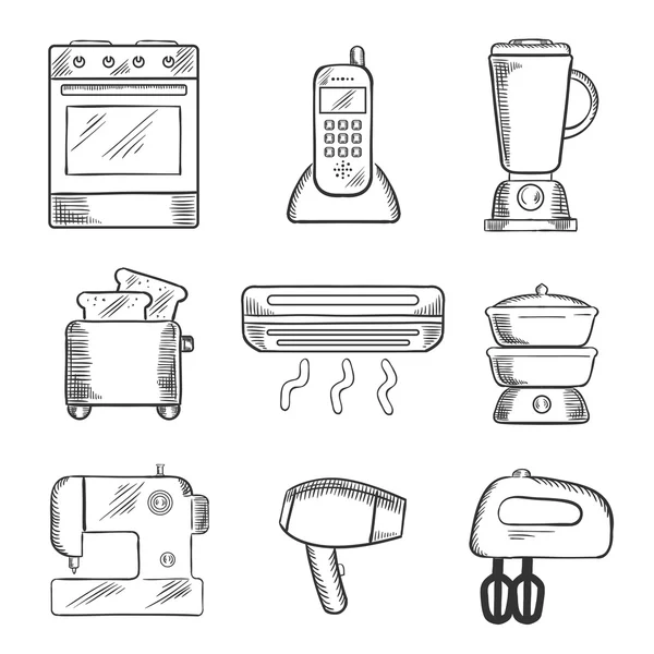 Home appliance sketched icons set — 스톡 벡터