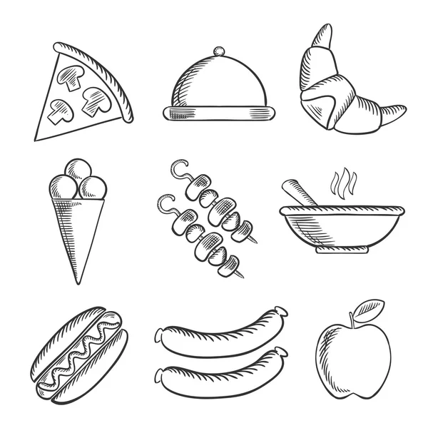 Iconos de comida establecidos en estilo de boceto — Archivo Imágenes Vectoriales