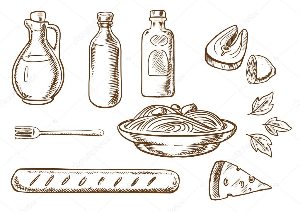  Sketch of talian pasta with ingredients