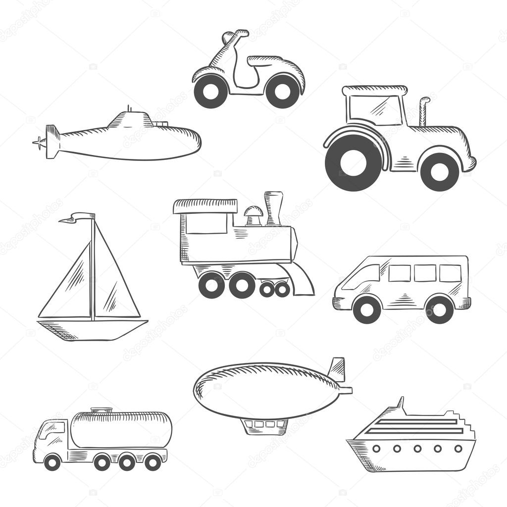 Transport and industrial sketched icons