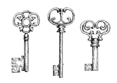 Sketch of isolated medieval keys or skeletons 