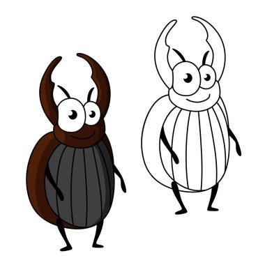 Brown cartoon stag beetle with horns