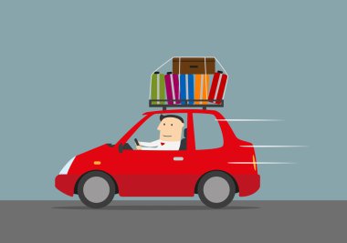 Happy businessman traveling by car