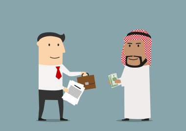 Businessman selling a part of business to arab