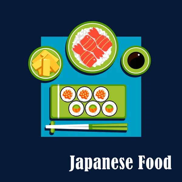 Tradicional japonês cozinha jantar ícones —  Vetores de Stock