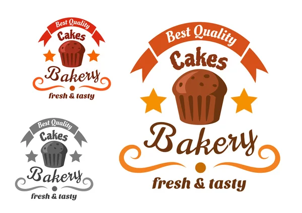 Bakery or pastry shop sign with chocolate cake — 스톡 벡터