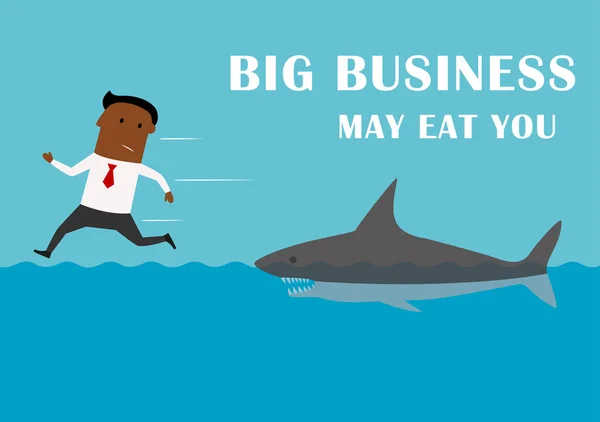 Manager running away from big business shark — Stock vektor