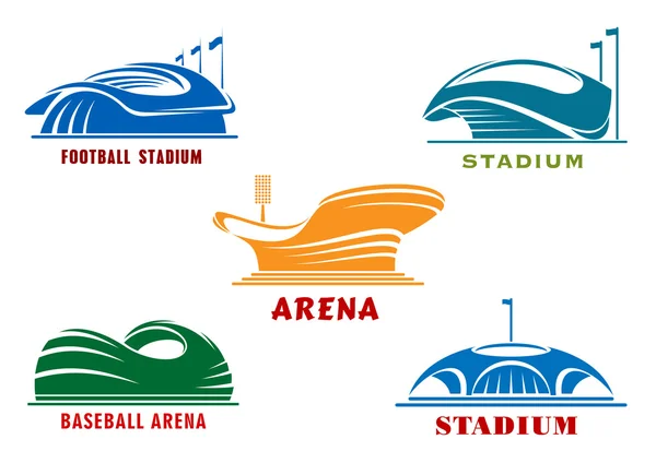 Icons of modern sport stadiums and arenas — Stock Vector