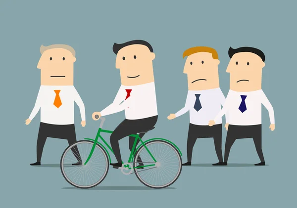 Businessman on bicycle overtaking a colleagues — Stockvector