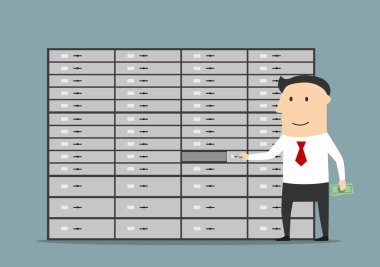 Businessman putting money to a deposit box