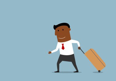Businessman with suitcase going on voyage