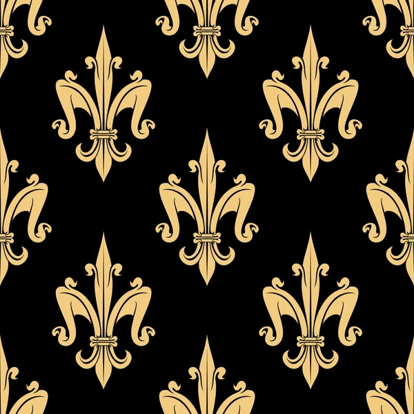 Golden fleur-de-lis seamless pattern over black — Stock Vector