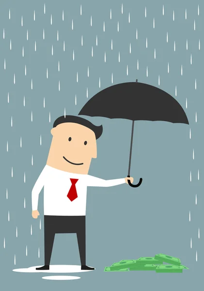 Businessman protecting money with umbrella — Stock Vector