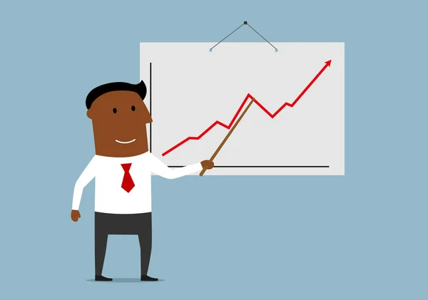 Empresário bem sucedido apresentando um gráfico crescente — Vetor de Stock