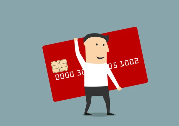 Businessman with big red credit card — 스톡 벡터