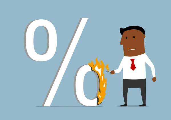 Homme d'affaires réduisant le pourcentage de prêt — Image vectorielle