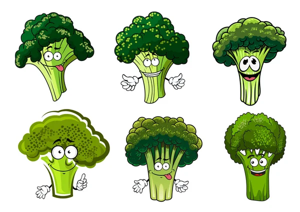 Green broccoli vegetables cartoon characters — ストックベクタ
