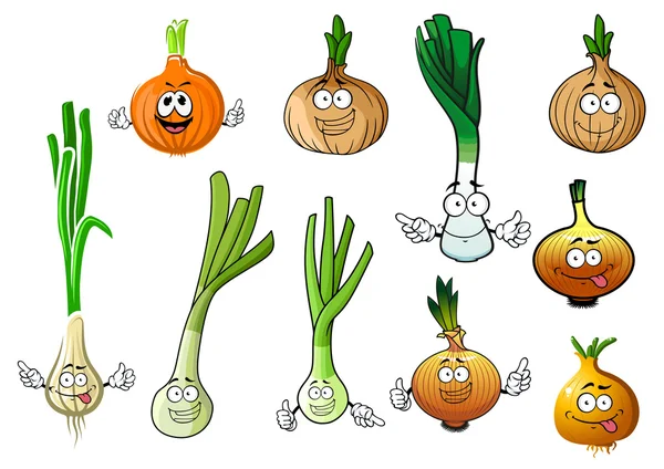 Légumes à oignons verts, poireaux et bulbes — Image vectorielle