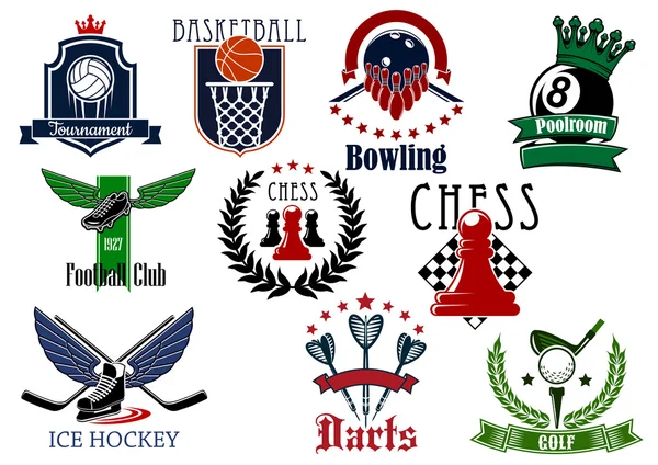 Sports game heraldic emblems with items — Stockvector