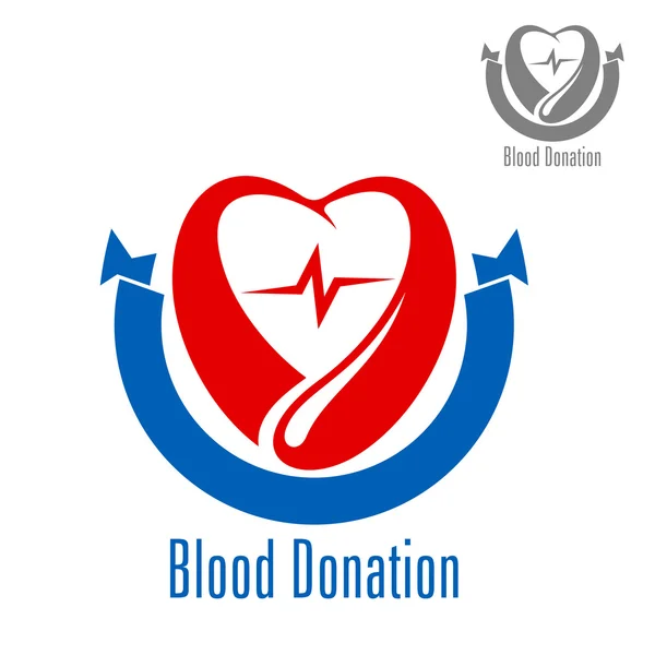 Blood donation icon with heart and drop — Stockový vektor