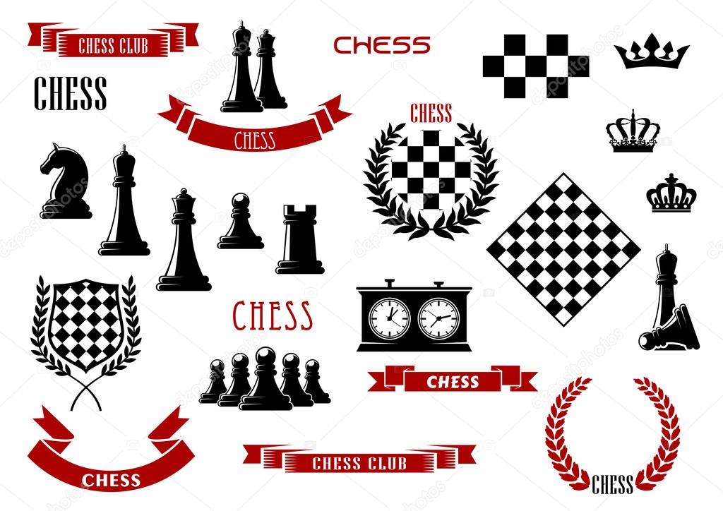 Chess game items, icons and design elements