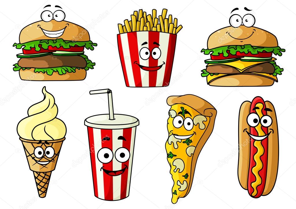 Fast food isolated cartoon characters