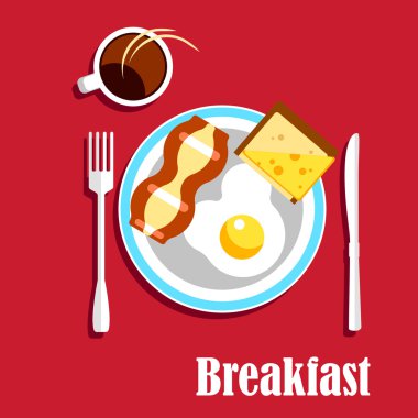 Breakfast coffee, egg, bacon and sandwich