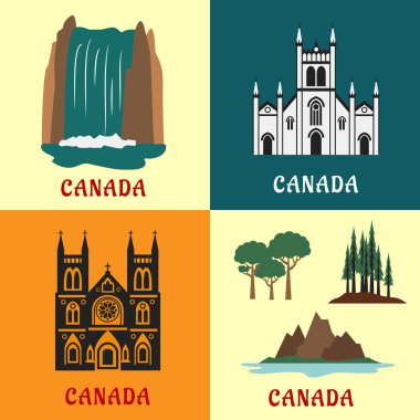 Canadian travel landmarks flat icons