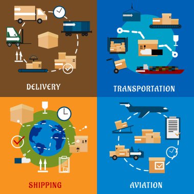 International delivery and logistic flat icons