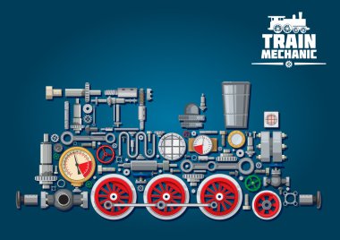 Steam locomotive or train from mechanical parts
