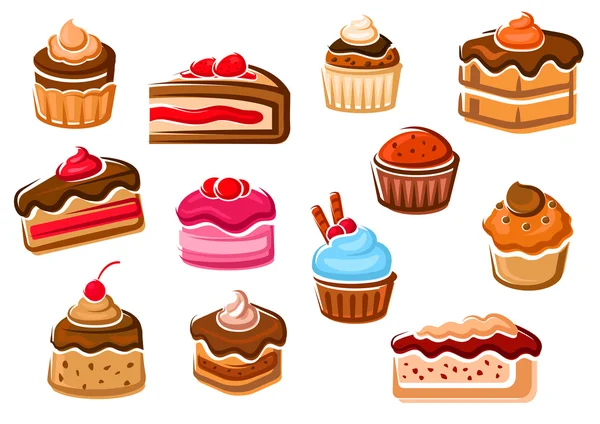 Torte, cupcake, torte, budini e dessert — Vettoriale Stock