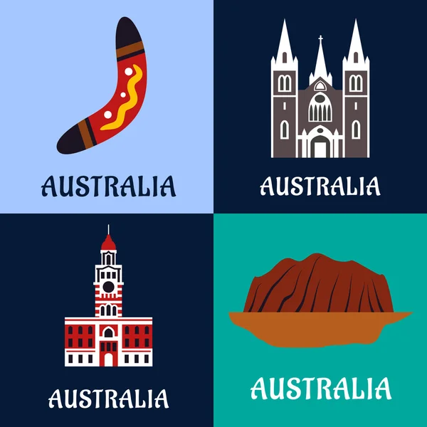Ladscape australiano e ícones de arquitetura plana — Vetor de Stock