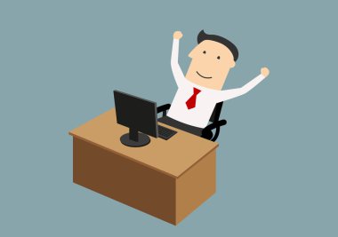 Businessman enjoying success with raised hands