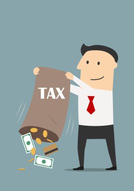 Businessman with bag of collected taxes