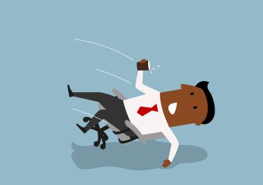 Black businessman fall backwards in an chair