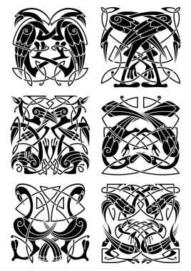 Celtic knot ornament with herons and storks