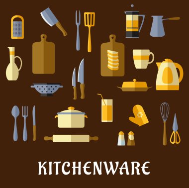 Kitchenware and utensil flat icons