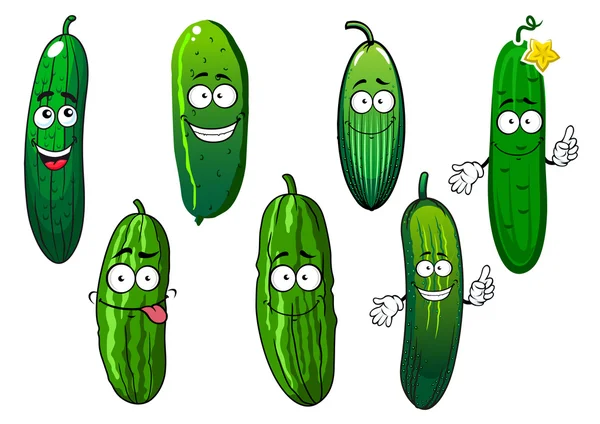 Caricature vert mûr légumes concombres biologiques — Image vectorielle