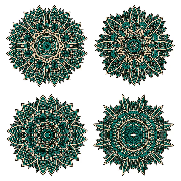 Patrones florales circulares de flores de encaje esmeralda — Vector de stock