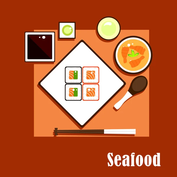 Морепродукты и соус азиатской кухни — стоковый вектор