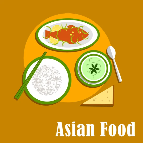 Jantar asiático pratos de cozinha tailandesa — Vetor de Stock