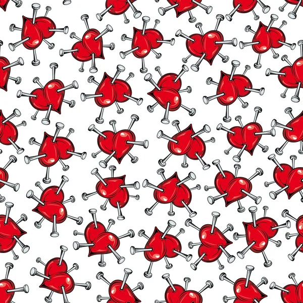 Seamless vector pattern of scattered red hearts — Stock vektor