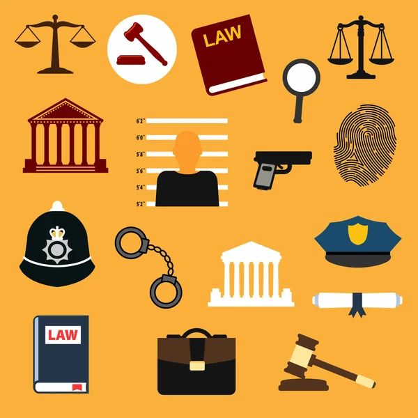 Direito, justiça e polícia ícones planos — Vetor de Stock