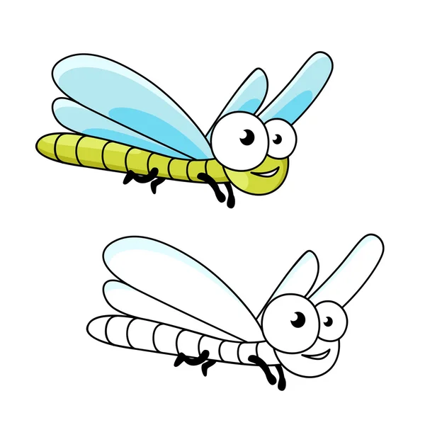 Funny cartoon green dragonfly insect — Stockvector