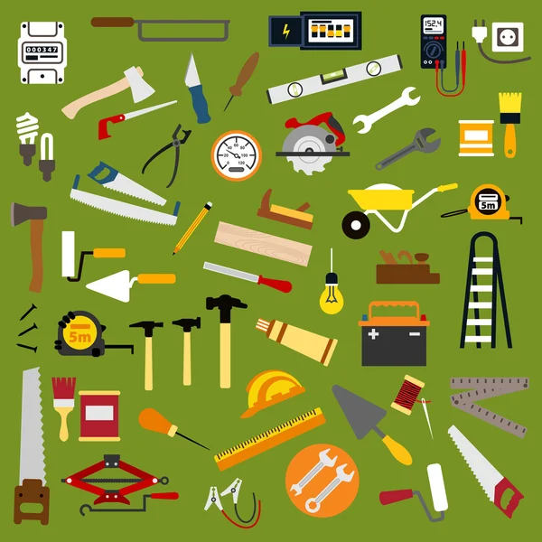 Industrial hand tools and equipment flat icons — Stockový vektor
