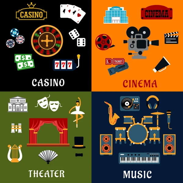 Casino, Musik, Kino und Theater — Stockvektor