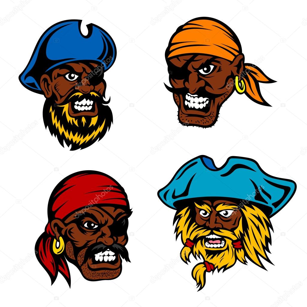 Danger cartoon pirates, captains and sailors