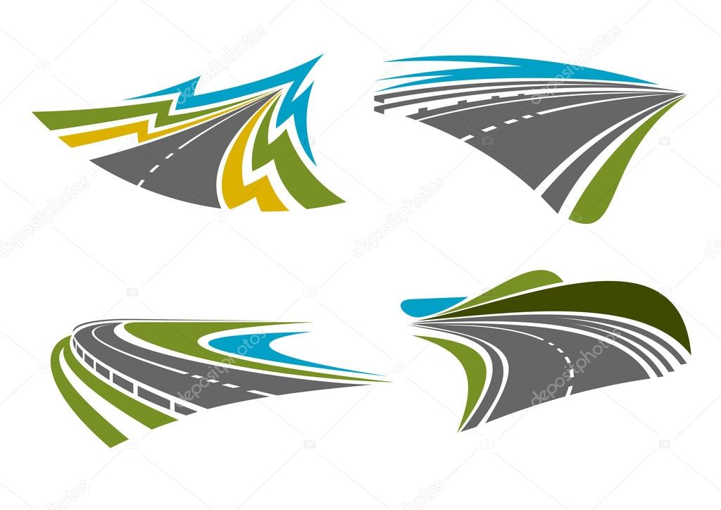 Mountain, rural, coastal roads and highways icons