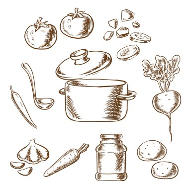 Cooking vegetarian soup with ingredients